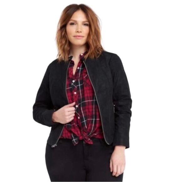 New TORRID Black Coated Biker Moto Jacket Size 2 - Picture 2 of 6